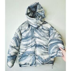 Moncler Genius Muted Cream Blue Gray Sage Army Paint Swatch Hooded Down Jacket S